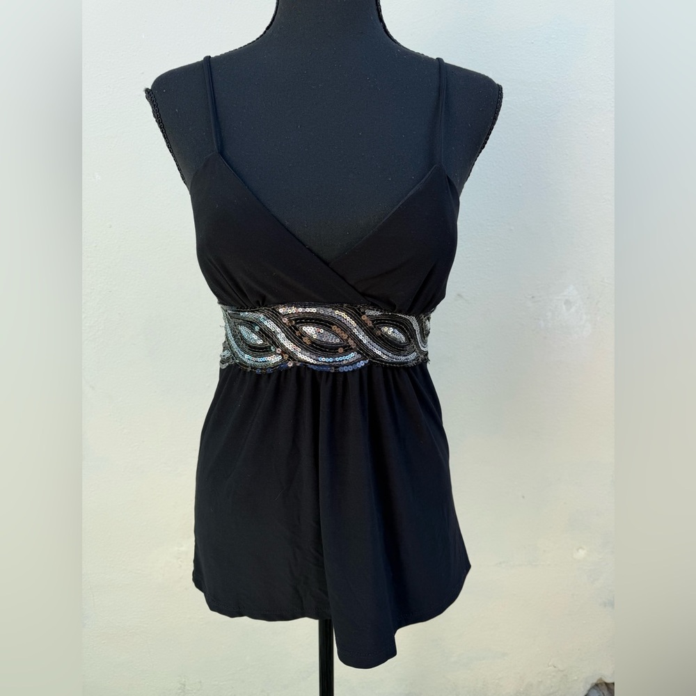 Y2k Black Sequin Waist Embellished Tank Top , Size S